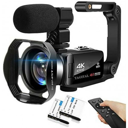 Tagital Video Camera 4K Camcorder UHD Vlogging Camera for YouTube WiFi 48M Digital Zoom Camcorder 3 in Touch Screen Support Webcam Microphone